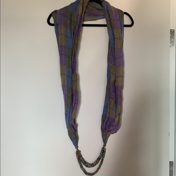 Anthropologie plaid infinity scarf with beading - Picture 5 of 8